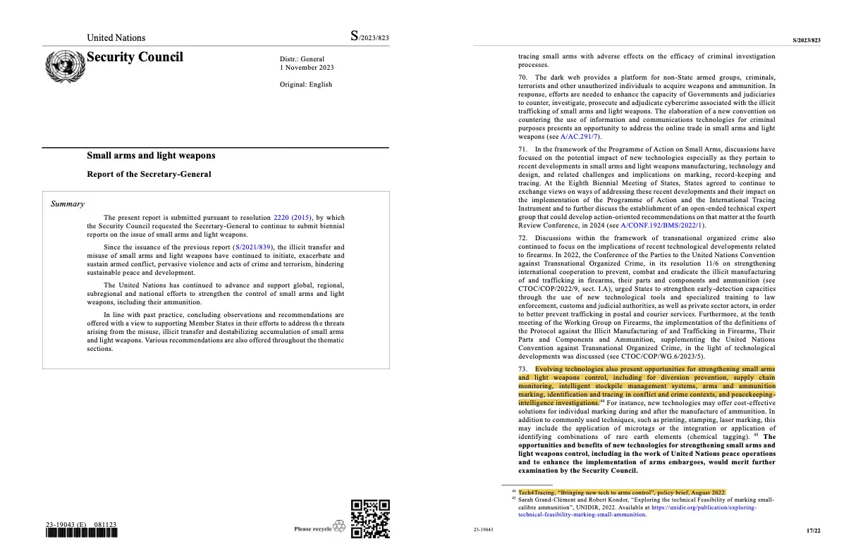 16 November 2023 — The latest [UN Secretary-General’s Report on Small Arms and Light Weapons (S/2023/823)](https//cello-sepia-yhgr.